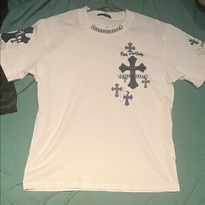 Chrome Hearts White Tee with Blue Cross Graphics